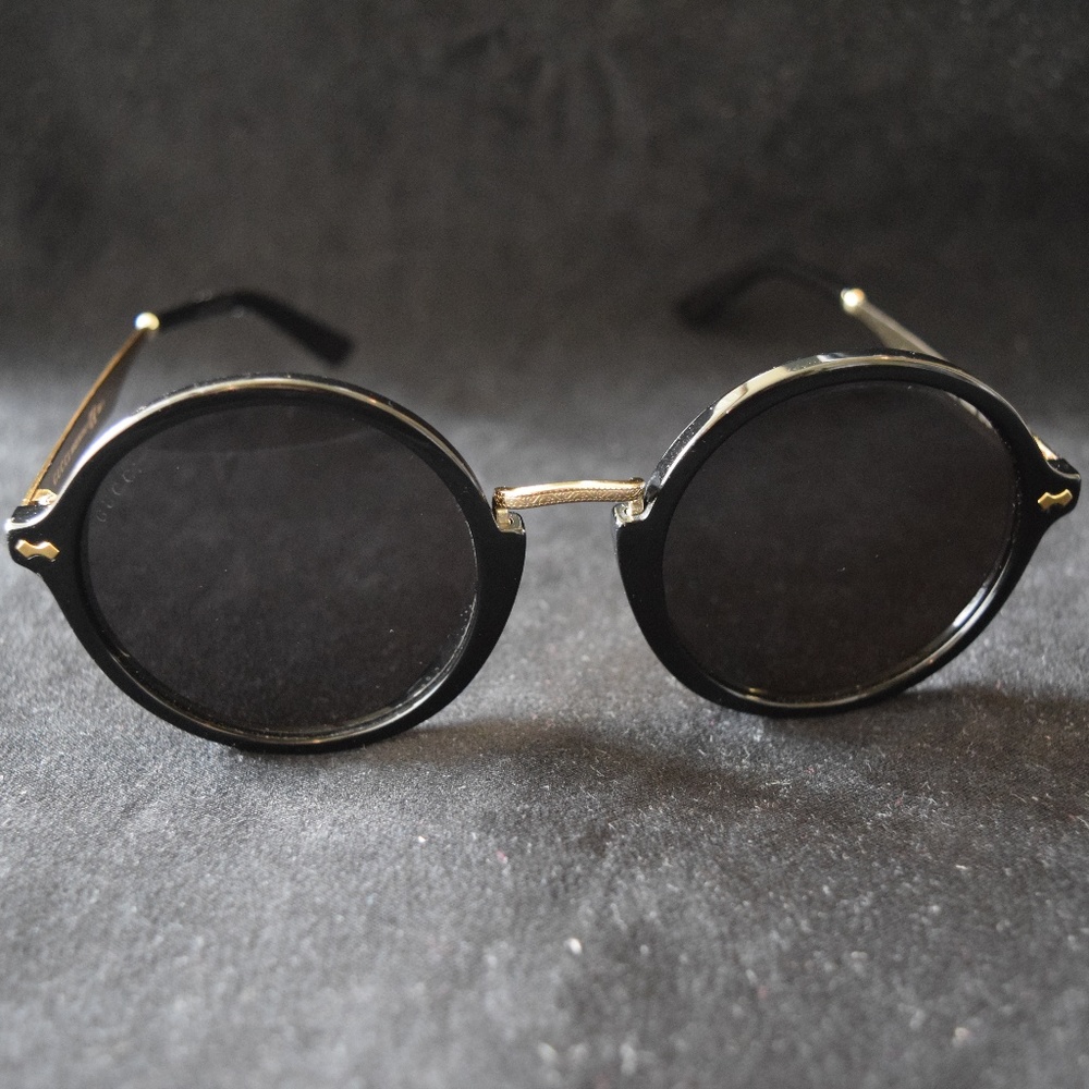 New Gucci Women's Round Black & Gold Sunglasses